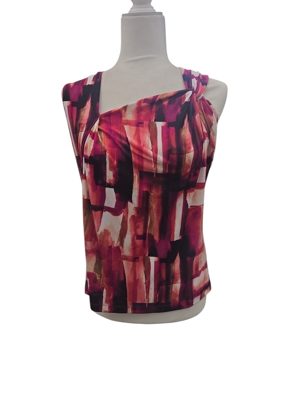 DKNY Pink Multi Color Abstract One Shoulder Camisole Tunic Top